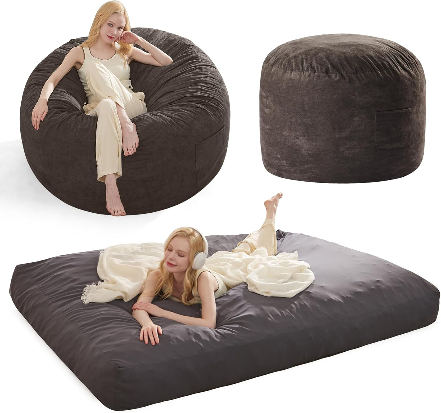 4-in-1 Convertible Giant Bean Bag Chair - Cozy, Versatile, Washable