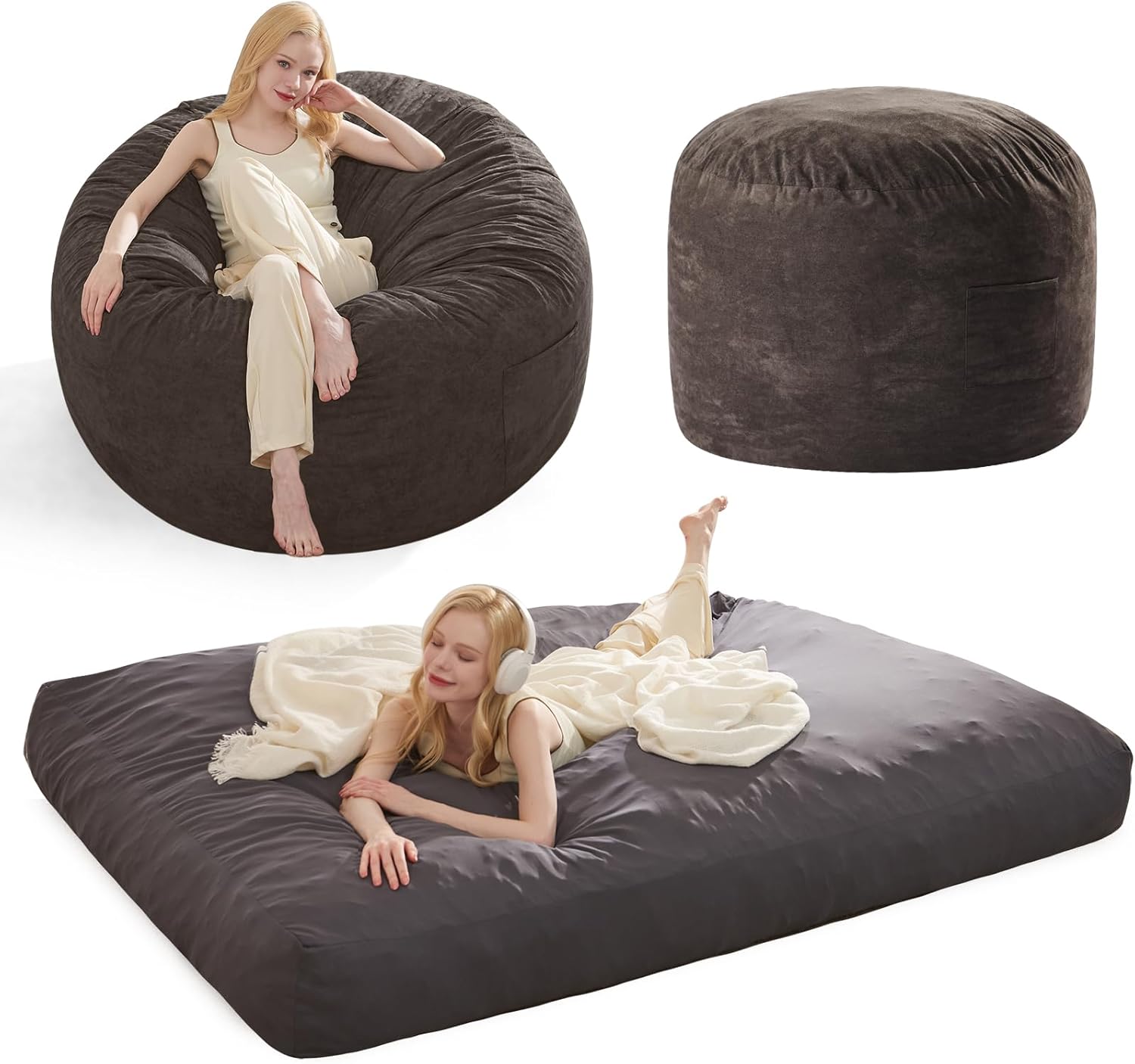 4-in-1 Convertible Giant Bean Bag Chair - Cozy, Versatile, Washable