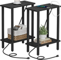 Small End Table with Charging Station - Slim Side Table for Small
