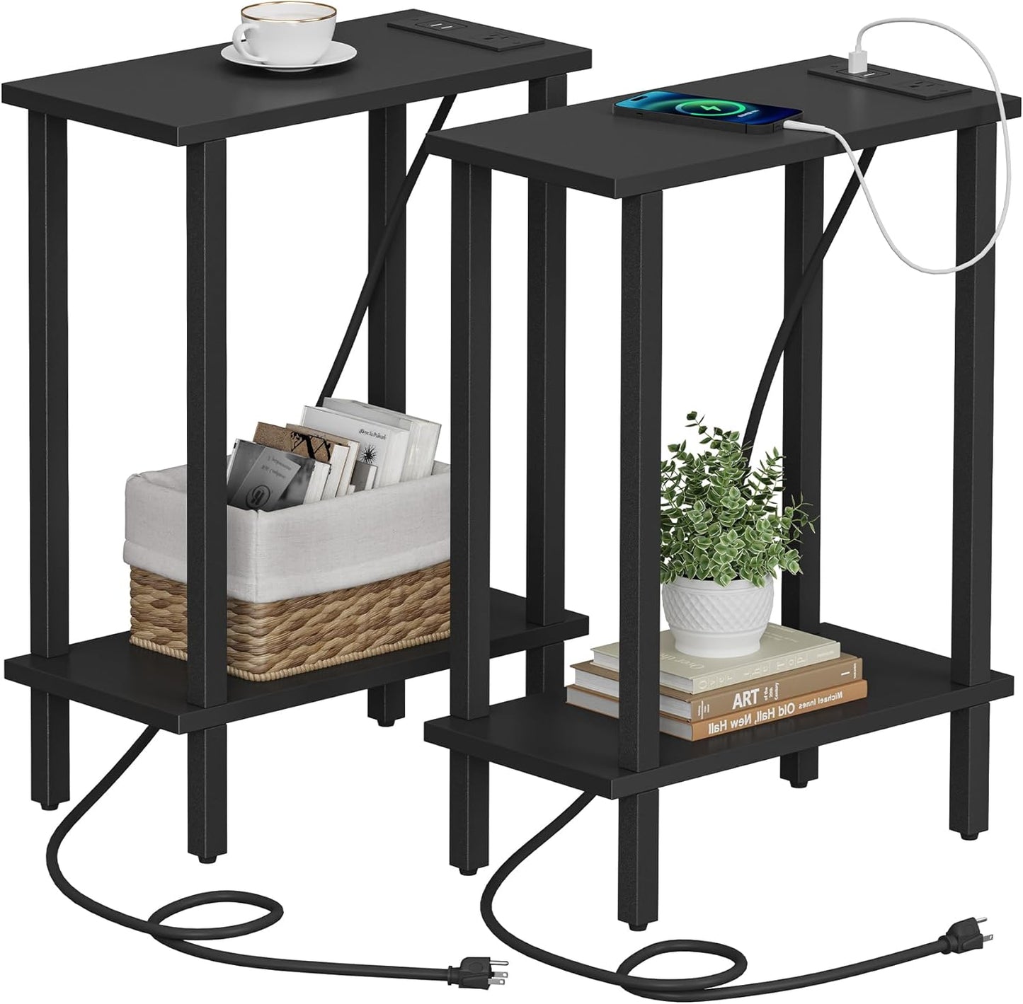TUTOTAK Small End Table with Charging Station for Living Room
