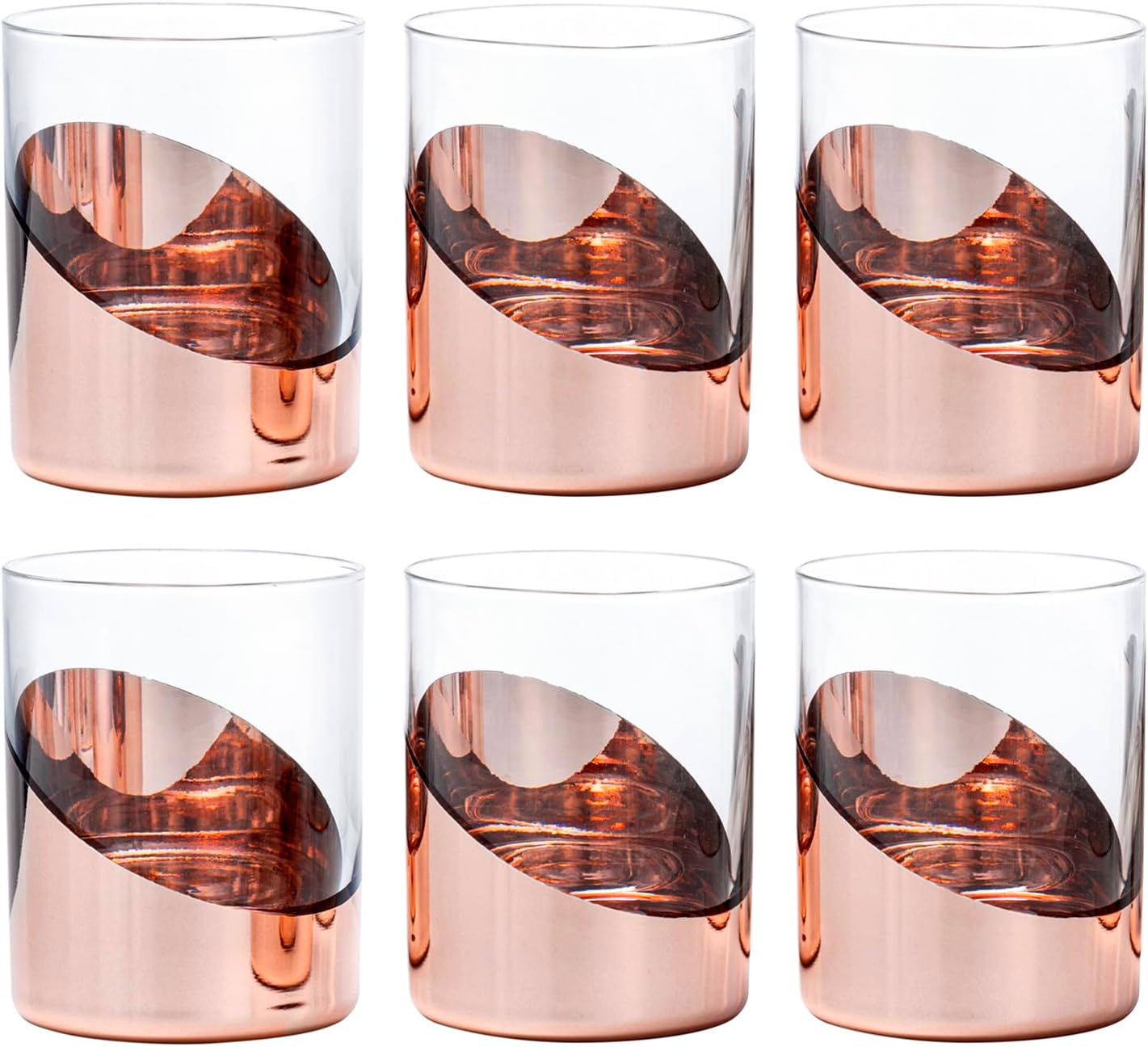 Modern Cocktail Glasses Set of 6 with Slanted Copper Tone Design