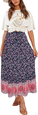 MEROKEETY Women's Boho Floral Print Midi Skirt Review