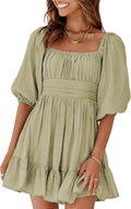 Women's Summer Dress with Square Neck and Tie Back by Dokotoo