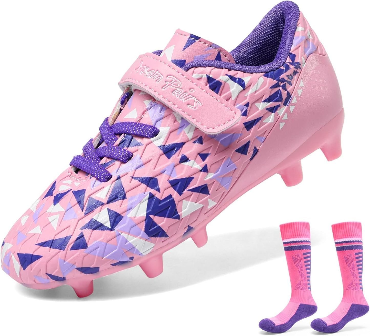 DREAM PAIRS Kids Soccer Cleats with Socks for Firm Ground Play