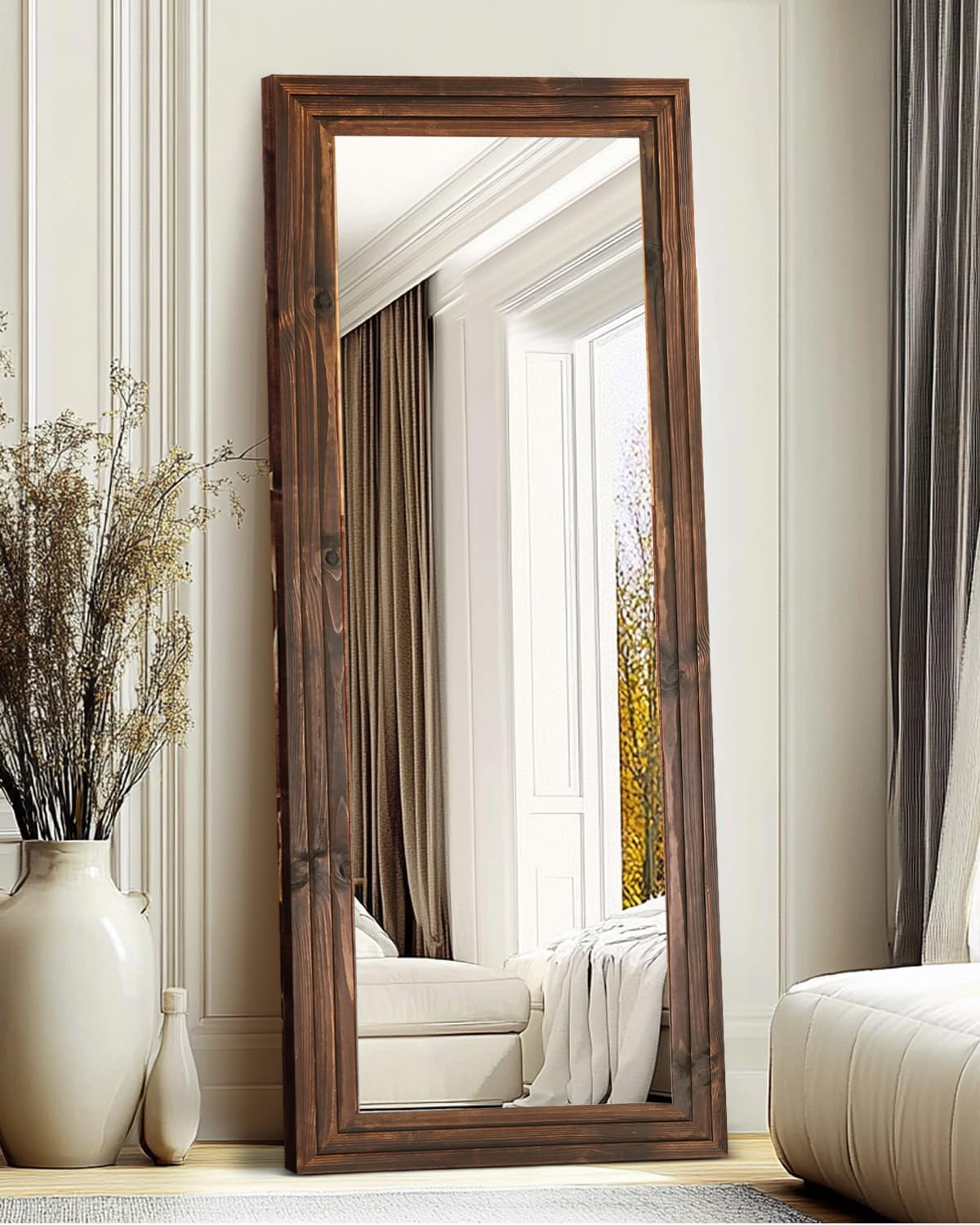 Full Length Mirror 65x22 with Stand Solid Wood Frame for Home
