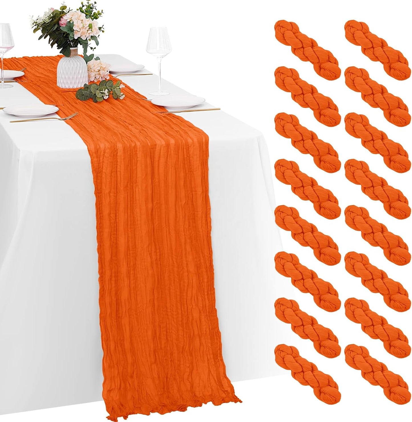 16 Pack Orange Cheesecloth Table Runners for Elegant Events