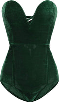 Women Strapless Velvet Bodysuit Jumpsuit - Lace Up Back, Button