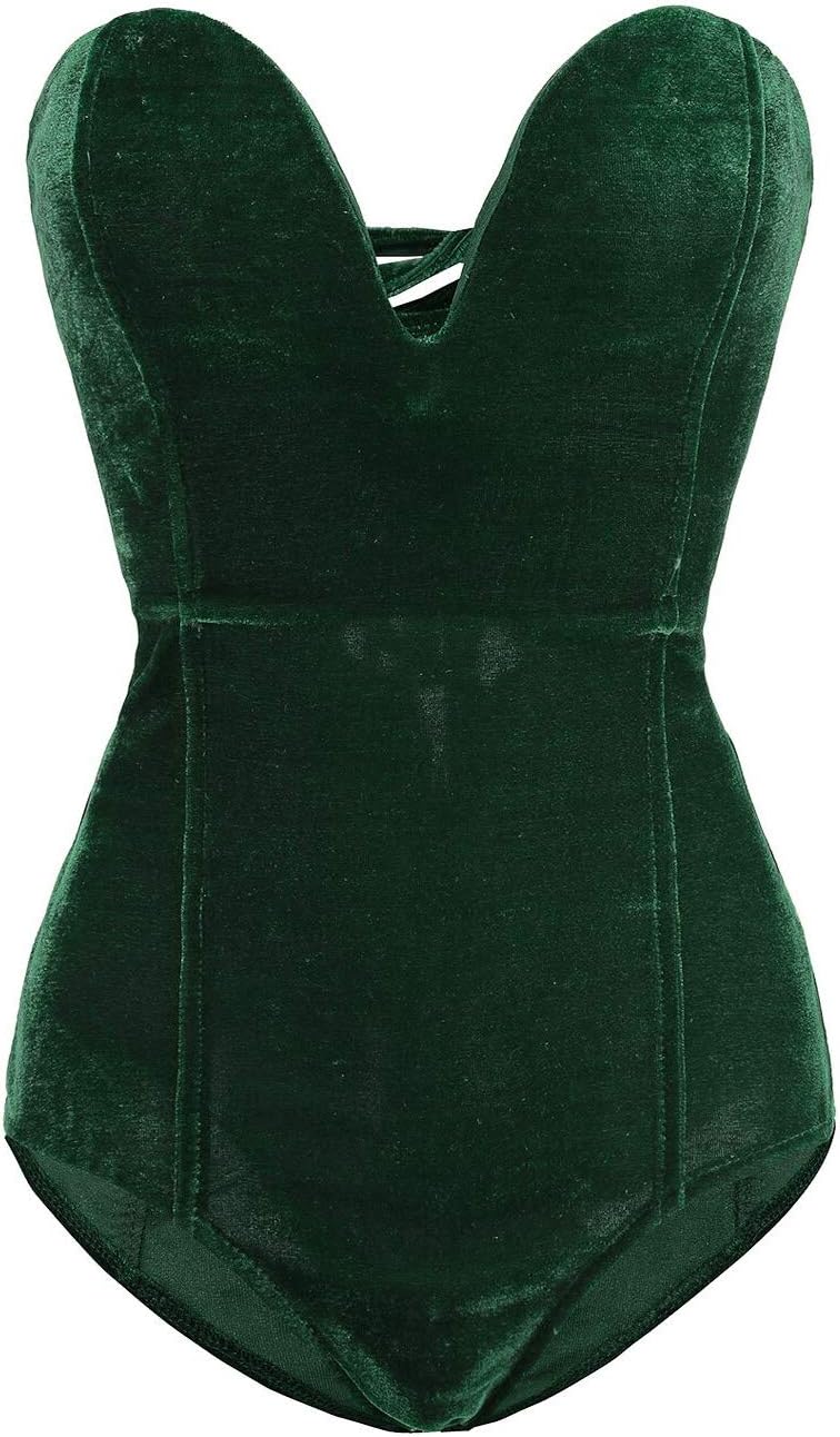Women Strapless Velvet Bodysuit with Lace Up for Sexy Looks