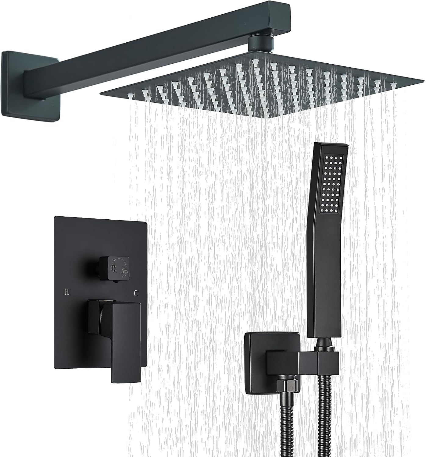 Luxury Matte Black Shower System with 8 Inch Rain Shower Head