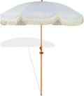 6.5ft Patio Umbrella with Fringe Blue White Stripe - Tilt, UV 50