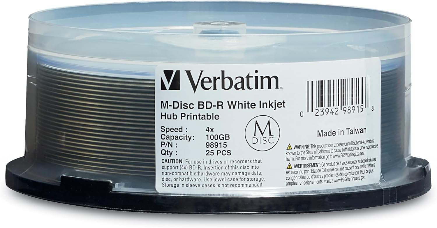 Verbatim M DISC BD-R 100GB 4X Printable Blu-Ray Media