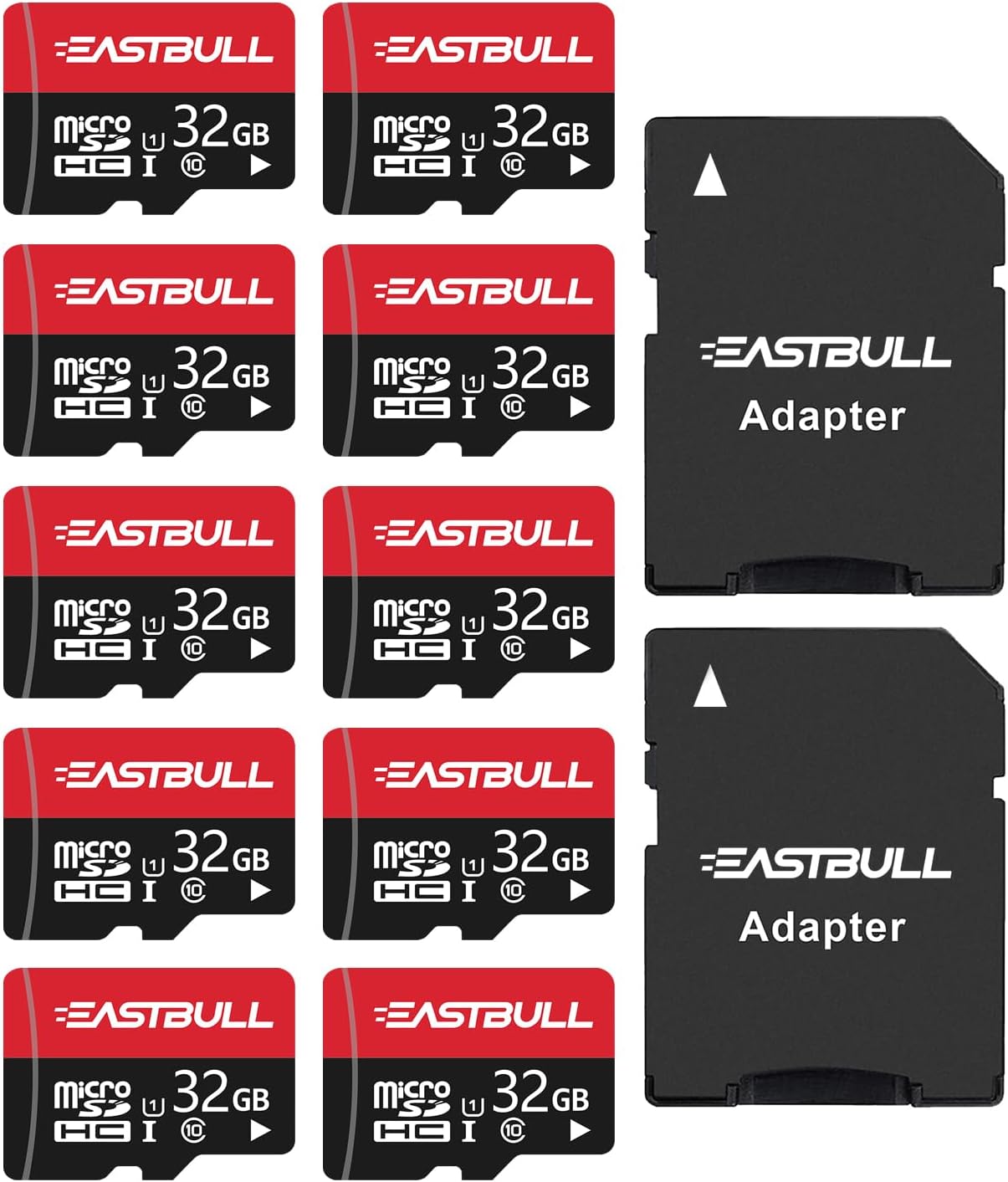 10-Pack 32GB Micro SD Cards by EASTBULL - Full HD Video, 90MB/s for Security Cam
