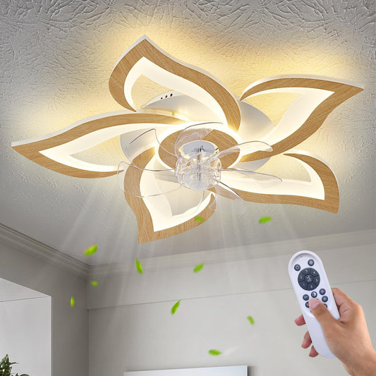24 Inch Wooden Geometric Ceiling Fan with Lights and Remote Control