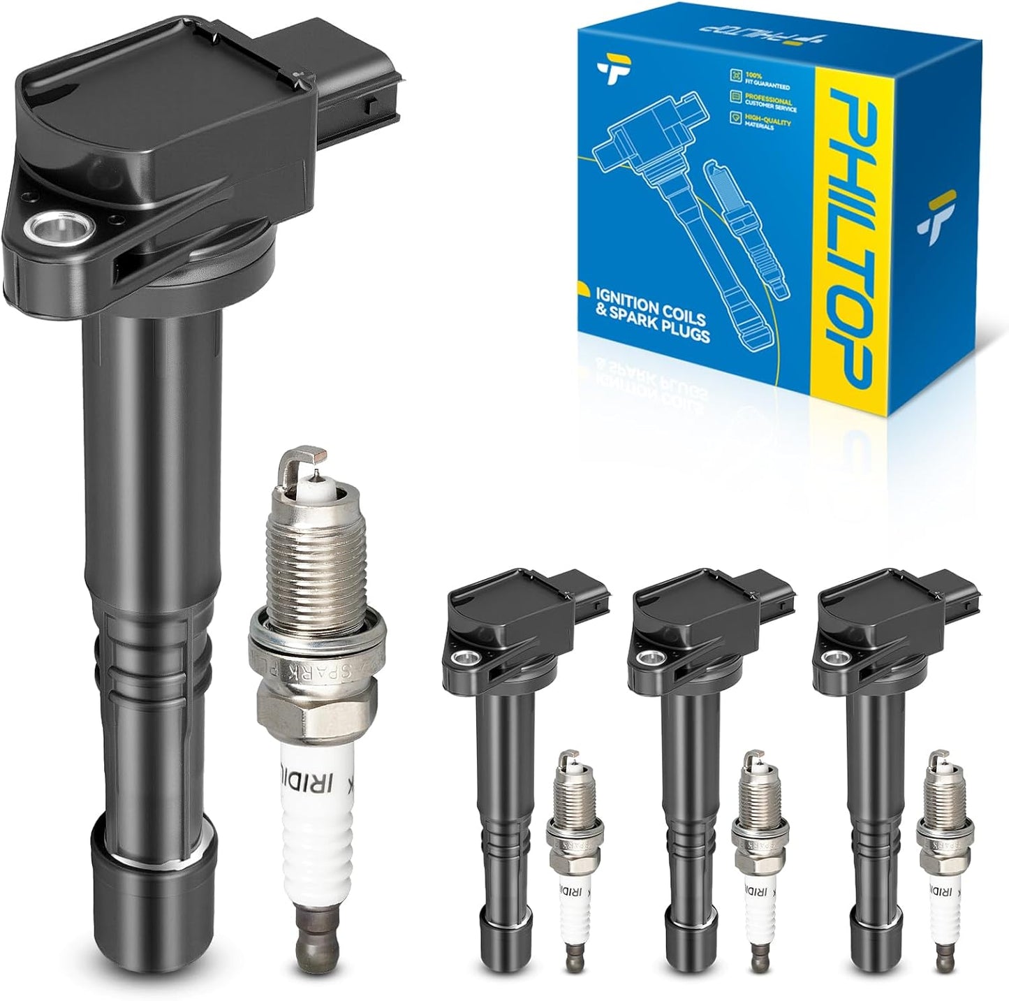PHILTOP Set of 4 Ignition Coil Pack and Spark Plugs for Honda