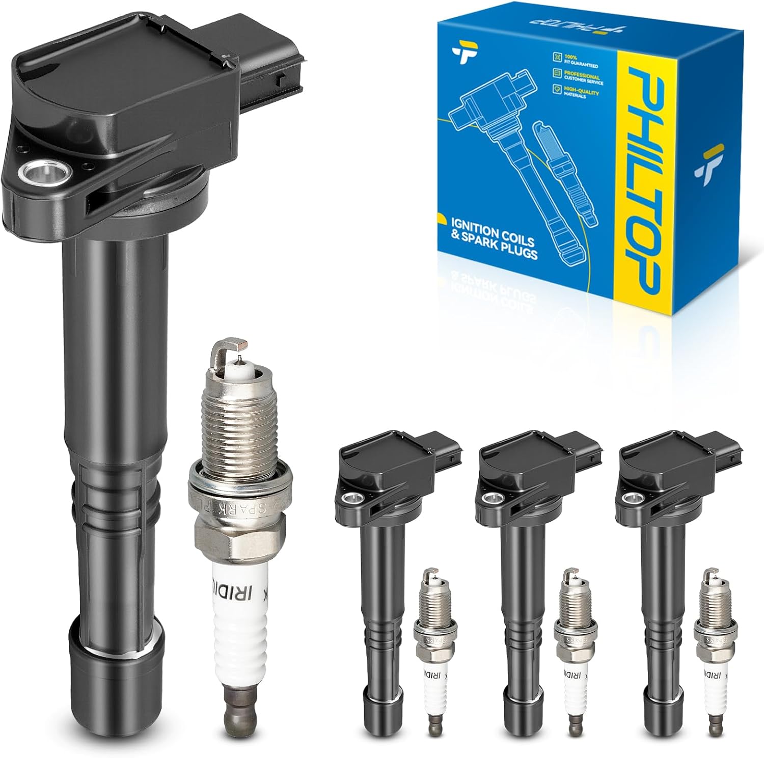PHILTOP Set of 4 Ignition Coil Pack and Spark Plugs for Honda
