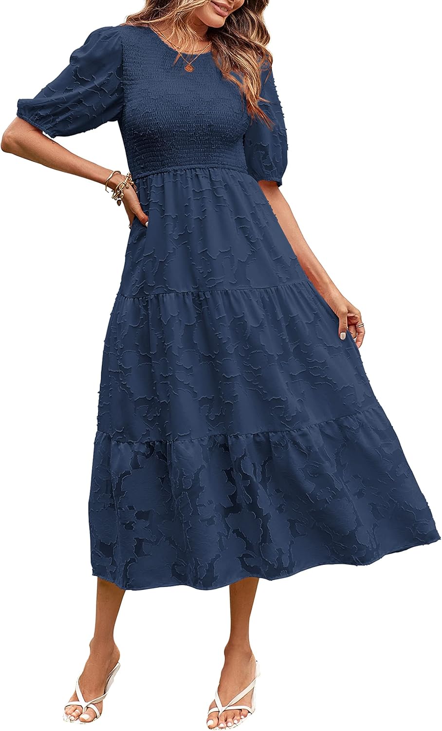 MEROKEETY Women's Puff Sleeve Floral Dress for Summer Fun