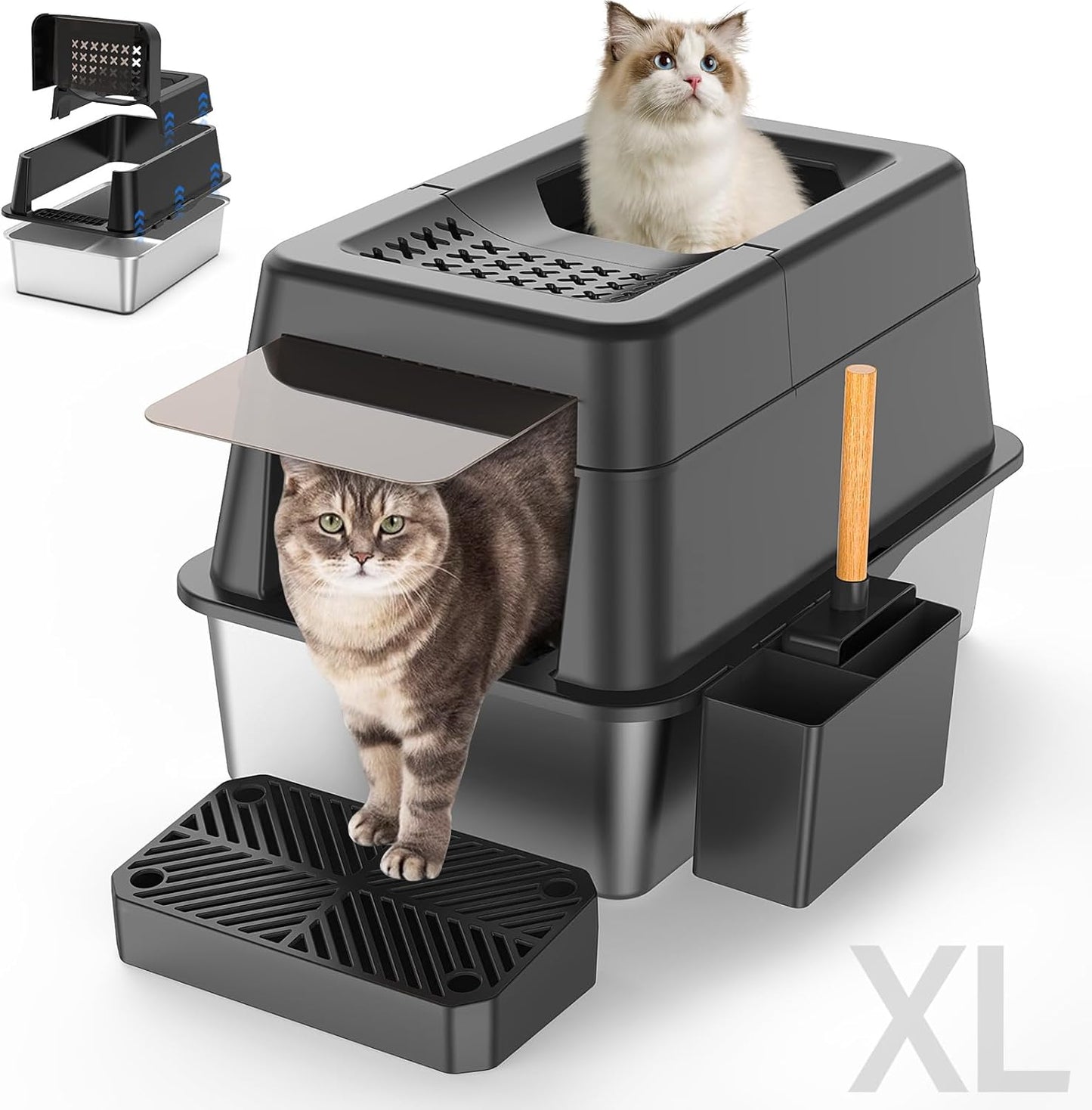 Stainless Steel Litter Box with Lid for All Cats - XL Size