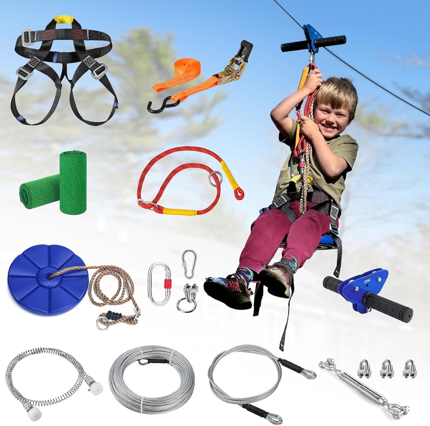 Complete Zipline Kit for Kids and Adults with Safety Features