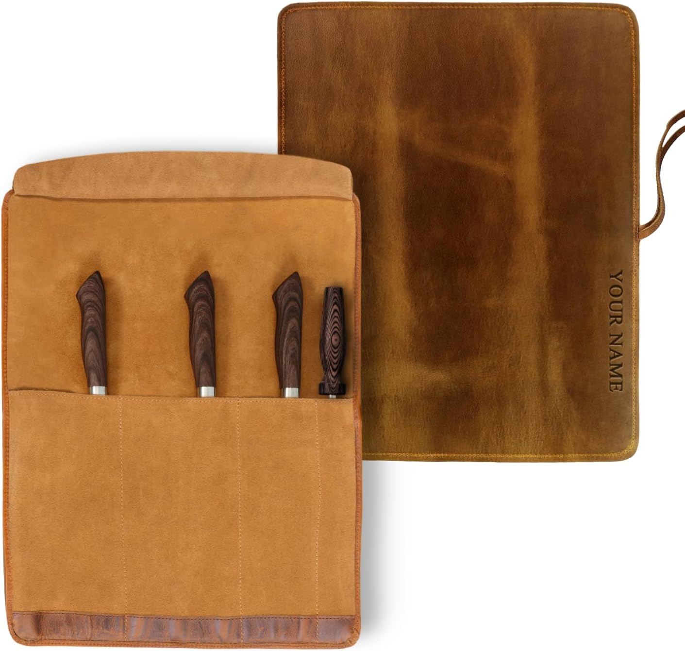 Personalized Premium Full Grain Leather Chef Knife Roll for Travel