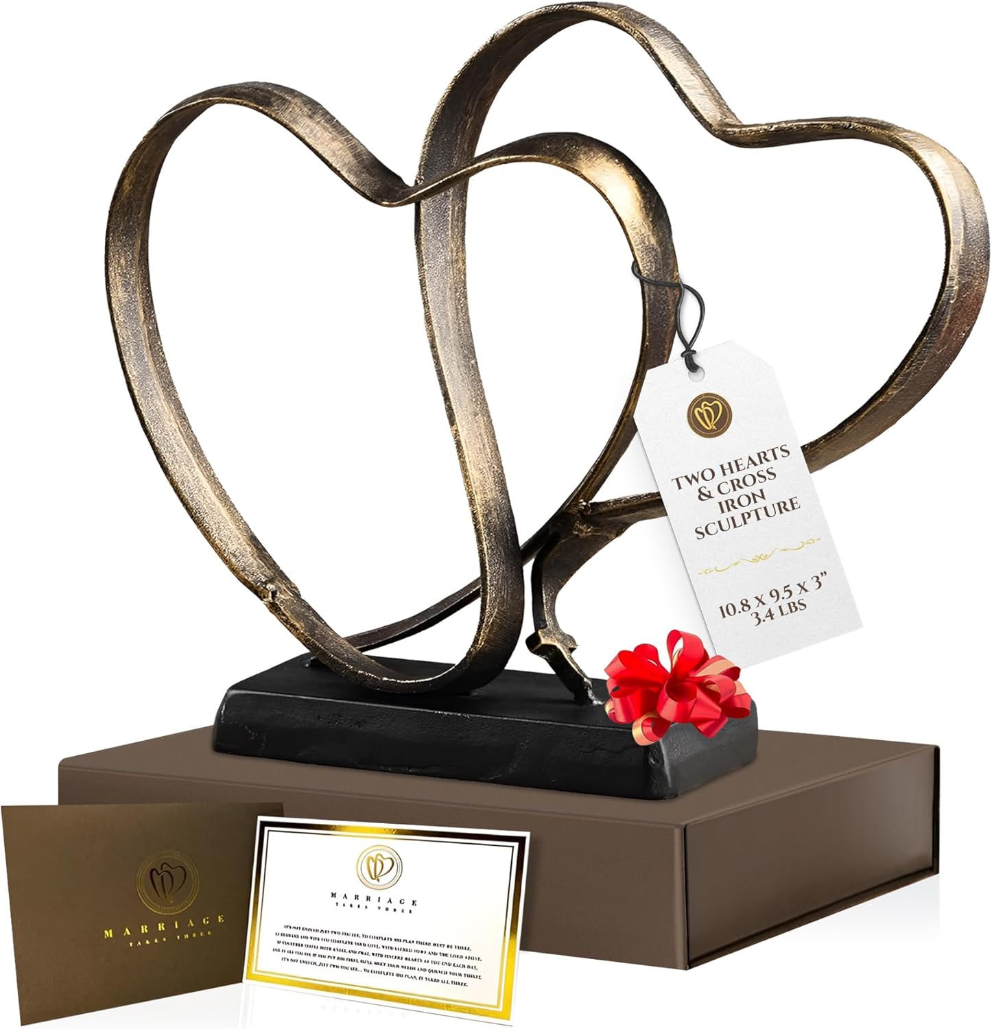 Wedding Anniversary Couples Gift - Two Hearts and Cross Sculpture