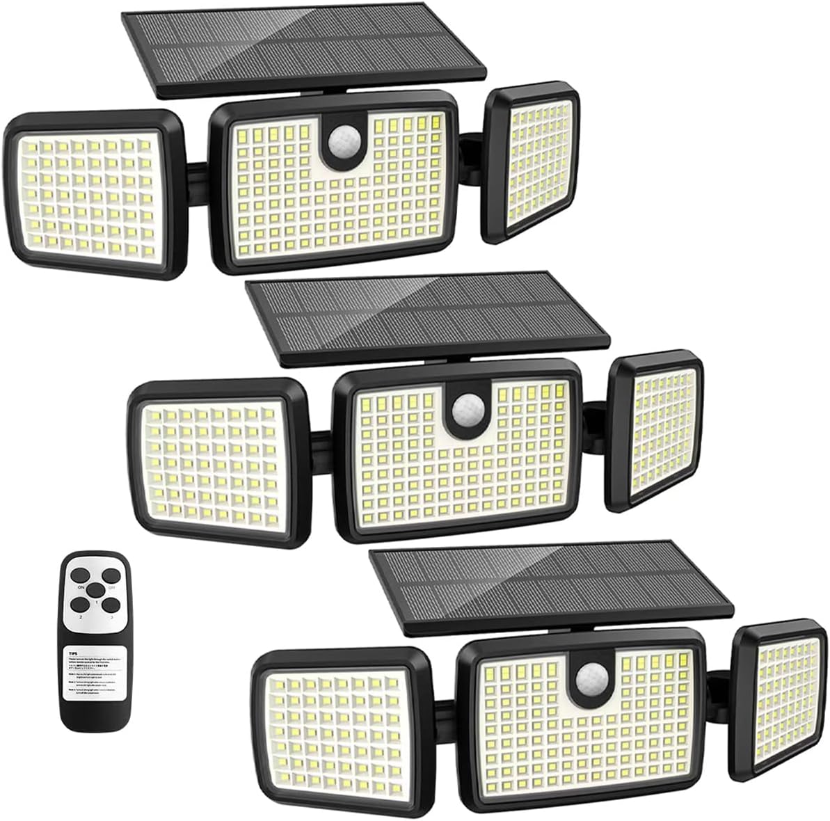 Solar Lights Outdoor with 3 Heads and 2500LM Brightness
