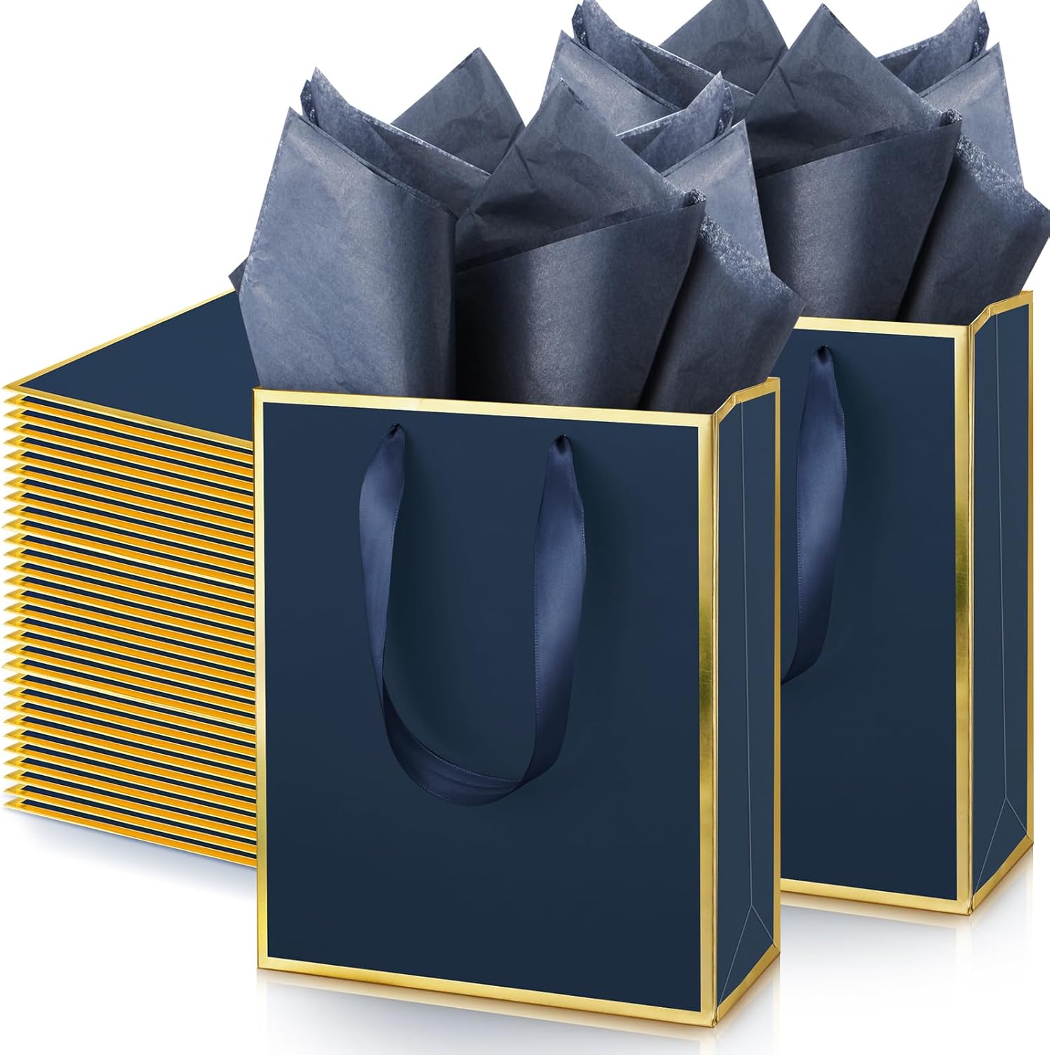 Yeaqee 50 Pack Metallic Gift Bags with Tissue Paper for Holidays
