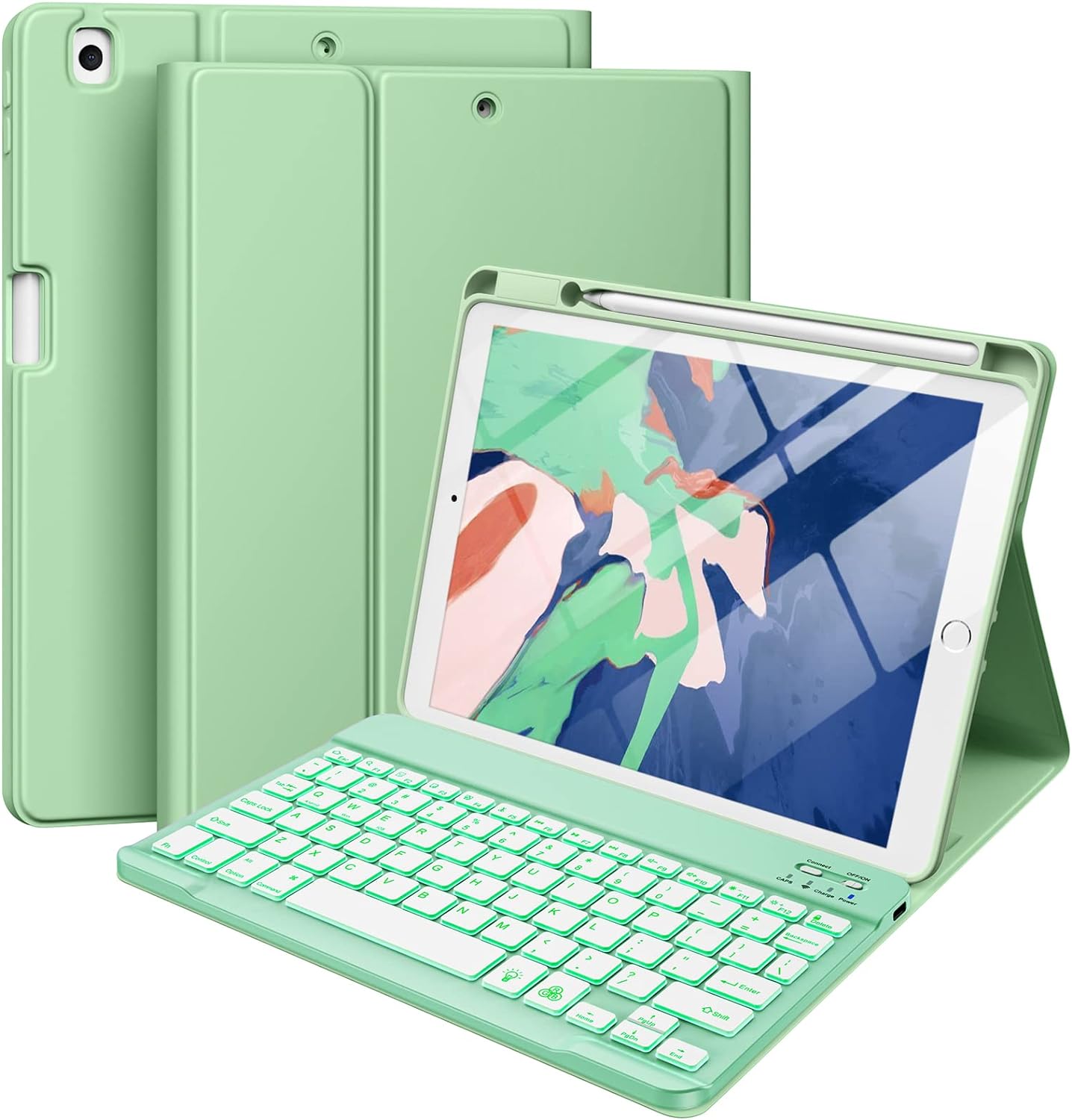 iPad 10.2 Inch Case with Keyboard - Backlit Folio Cover Green