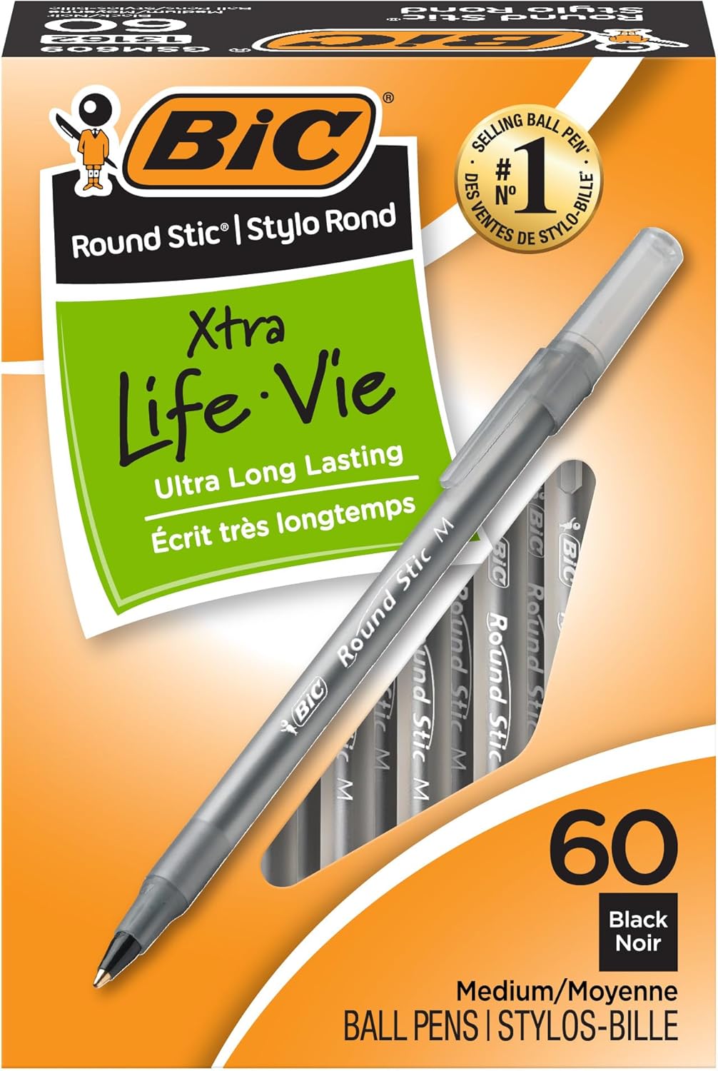 60-Count BIC Black Ballpoint Pens - Xtra Life Ink