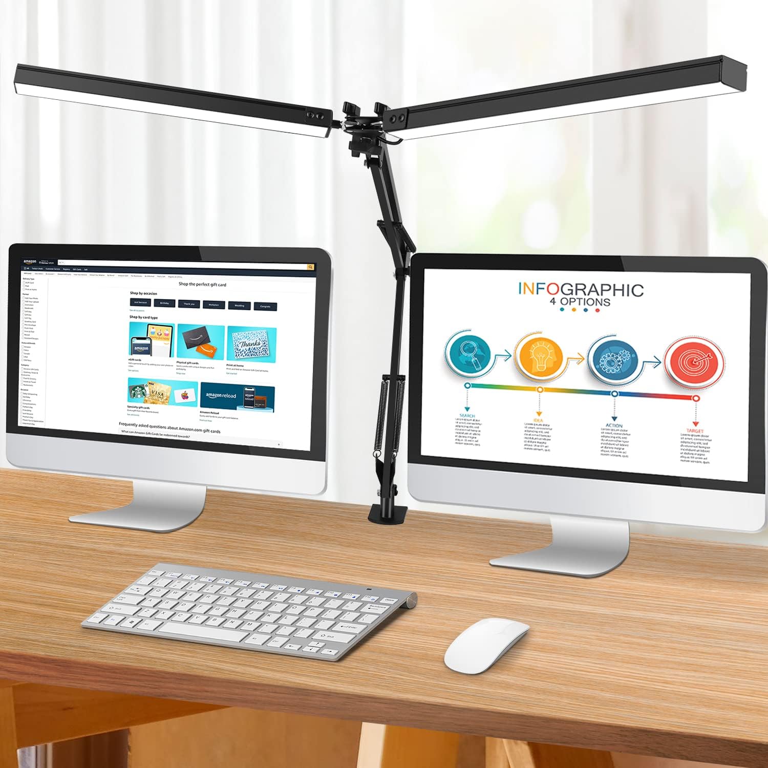 JOSTIC Double Head LED Desk Lamp - Multi Brightness & Color Modes