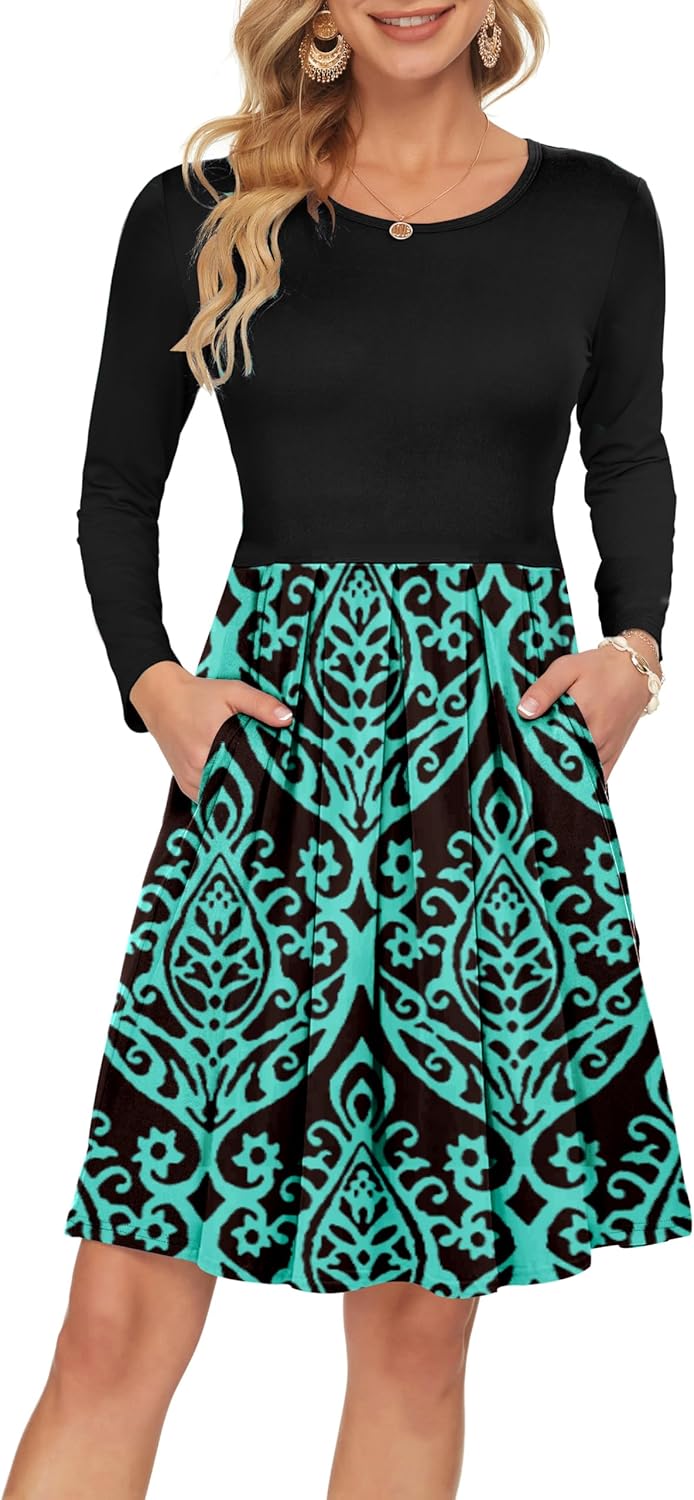 AUSELILY Women's Long Sleeve Fall Dress with Pockets for Style