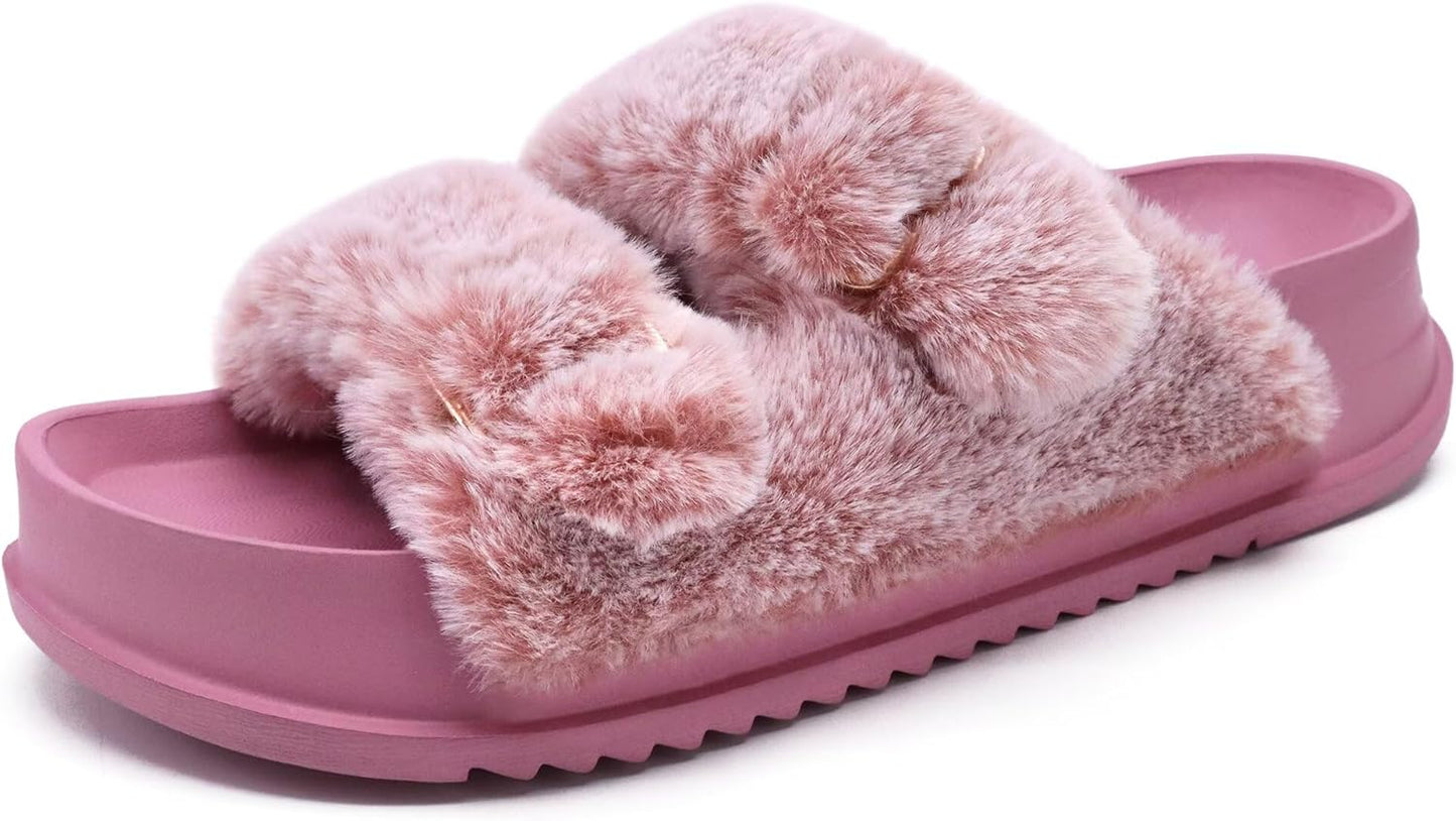 KuaiLu Women's Fluff Slippers with Arch Support for Comfort