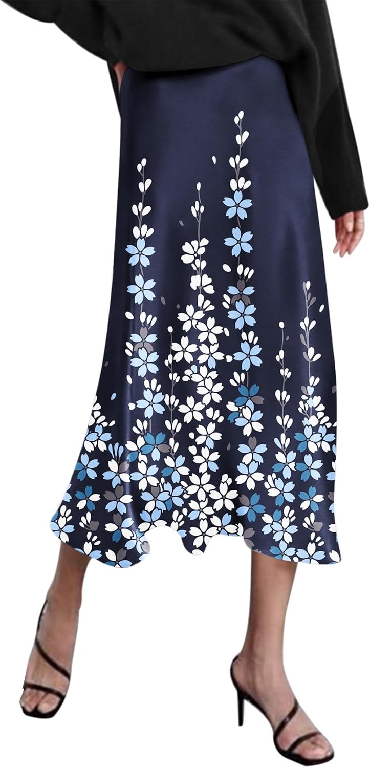 Elegant High Waist Satin Midi Skirt for Women by Zeagoo