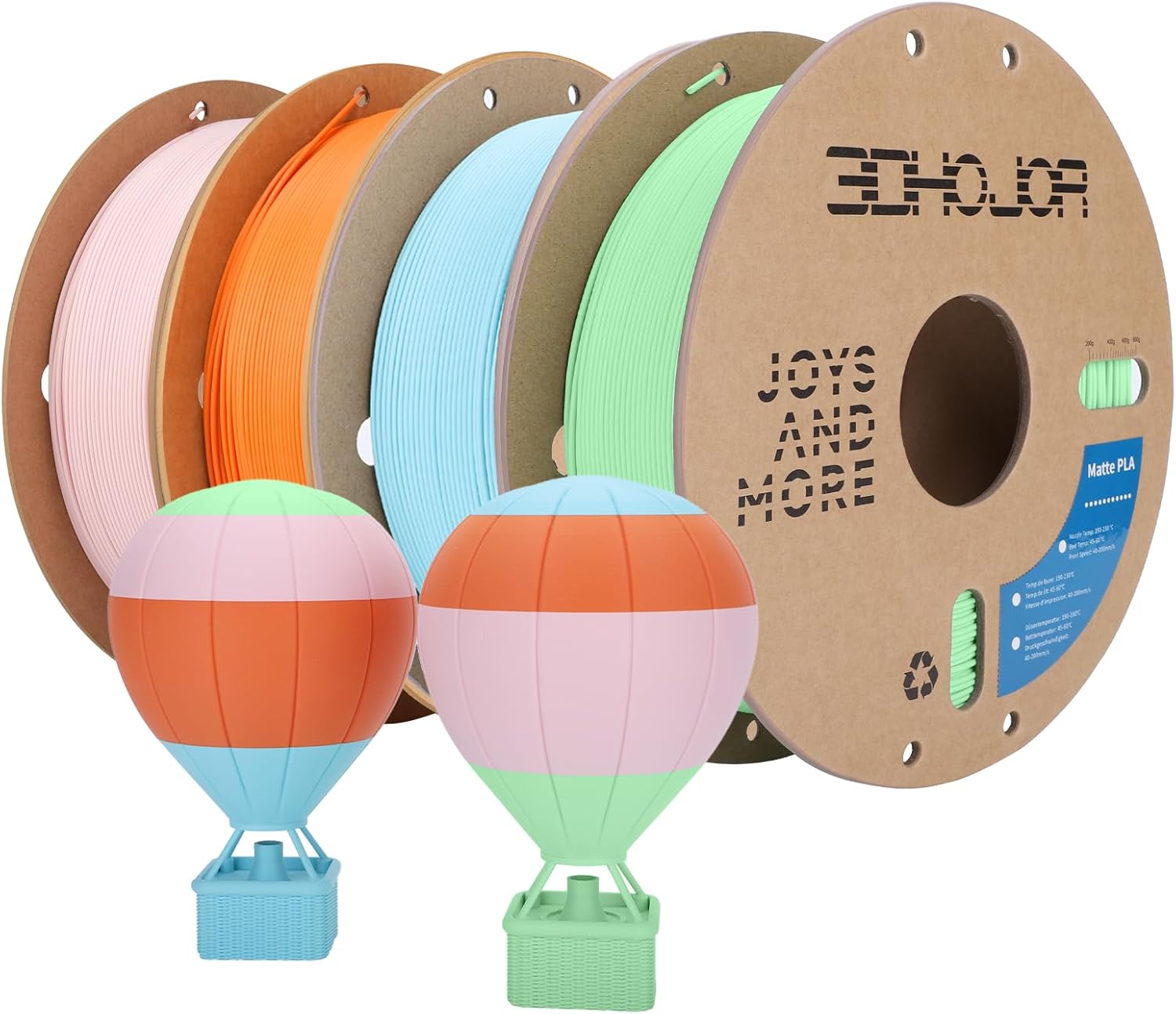 Matte PLA Filament 1.75mm Bundle for 3D Printing - 4 Colors