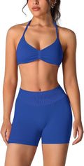 Seamless Workout Sets 2 Piece Strappy Halter Sports Bra & Shorts