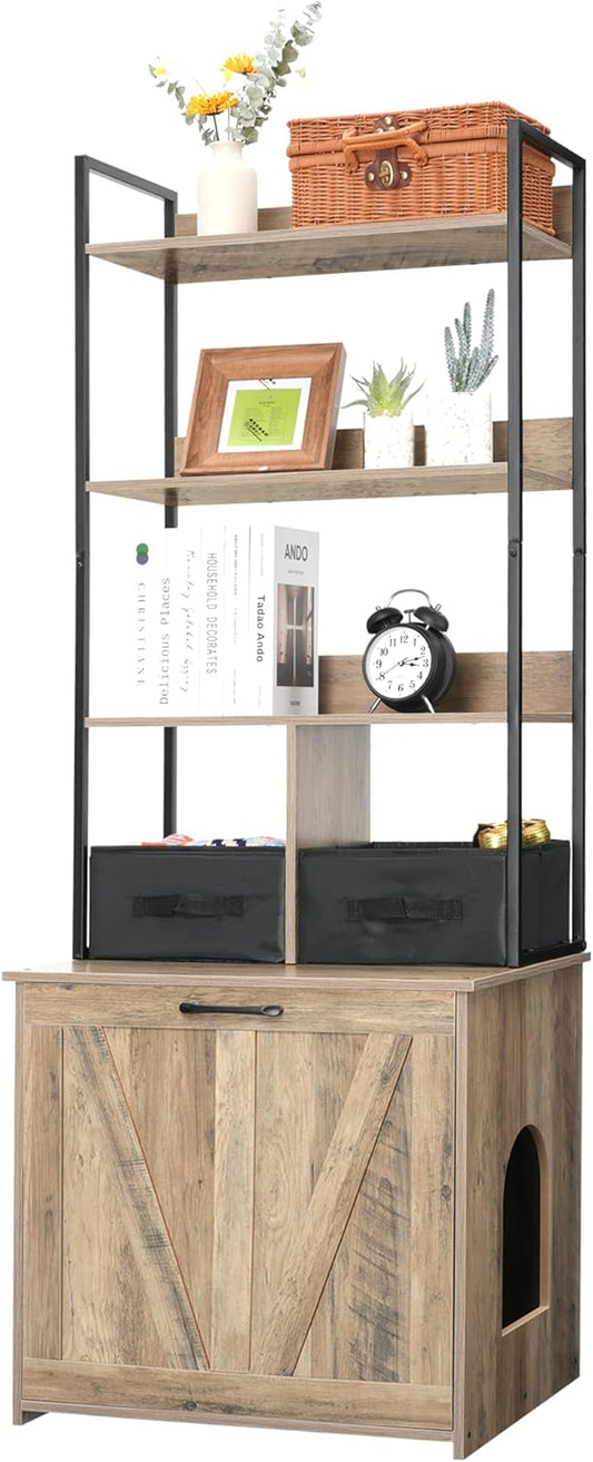 DWANTON Litter Box Enclosure with Storage Shelves and Drawers