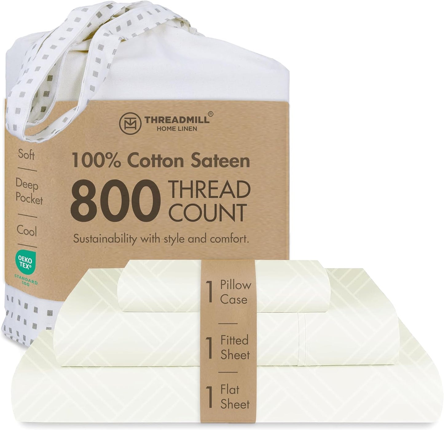 Threadmill Twin Bed-Sheets - 800 Thread Count Jacquard Celine