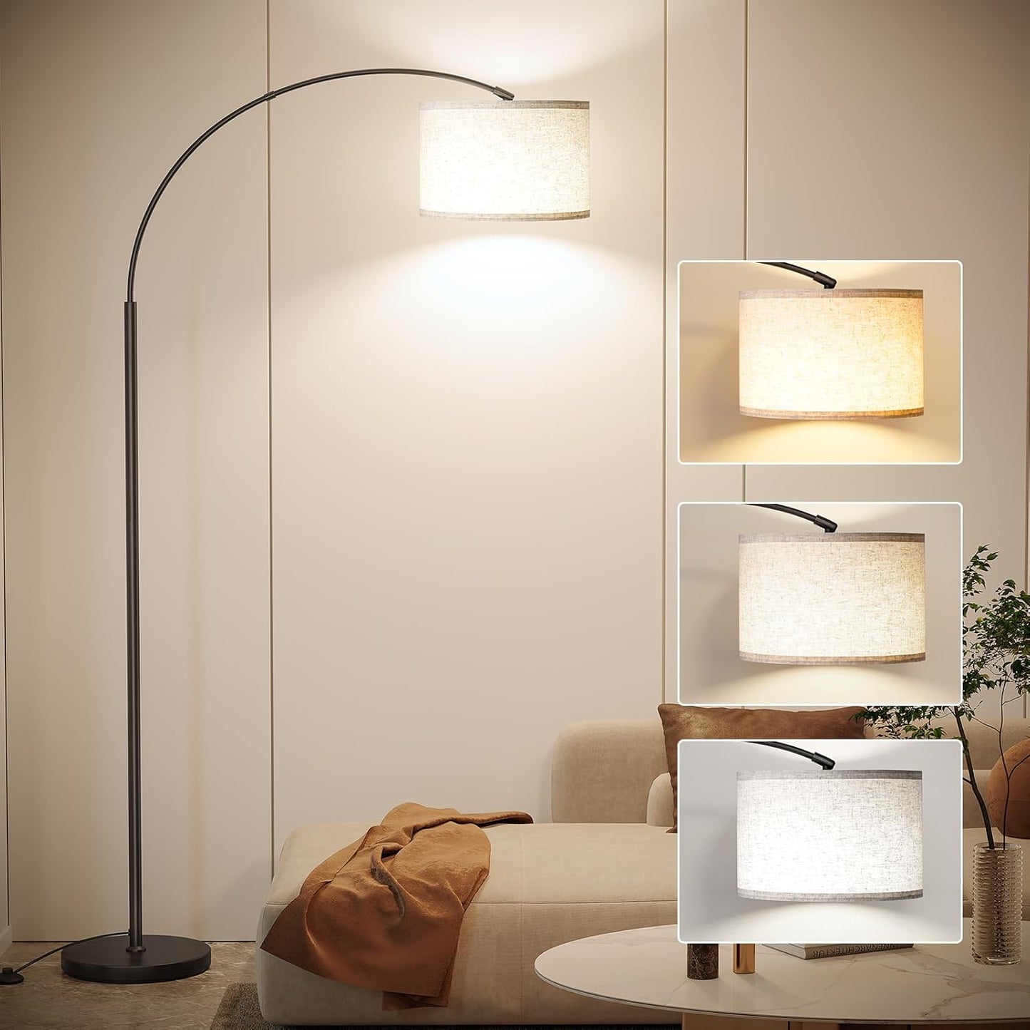 Modern Arc Floor Lamp with 3 Color Temperatures for Home Use