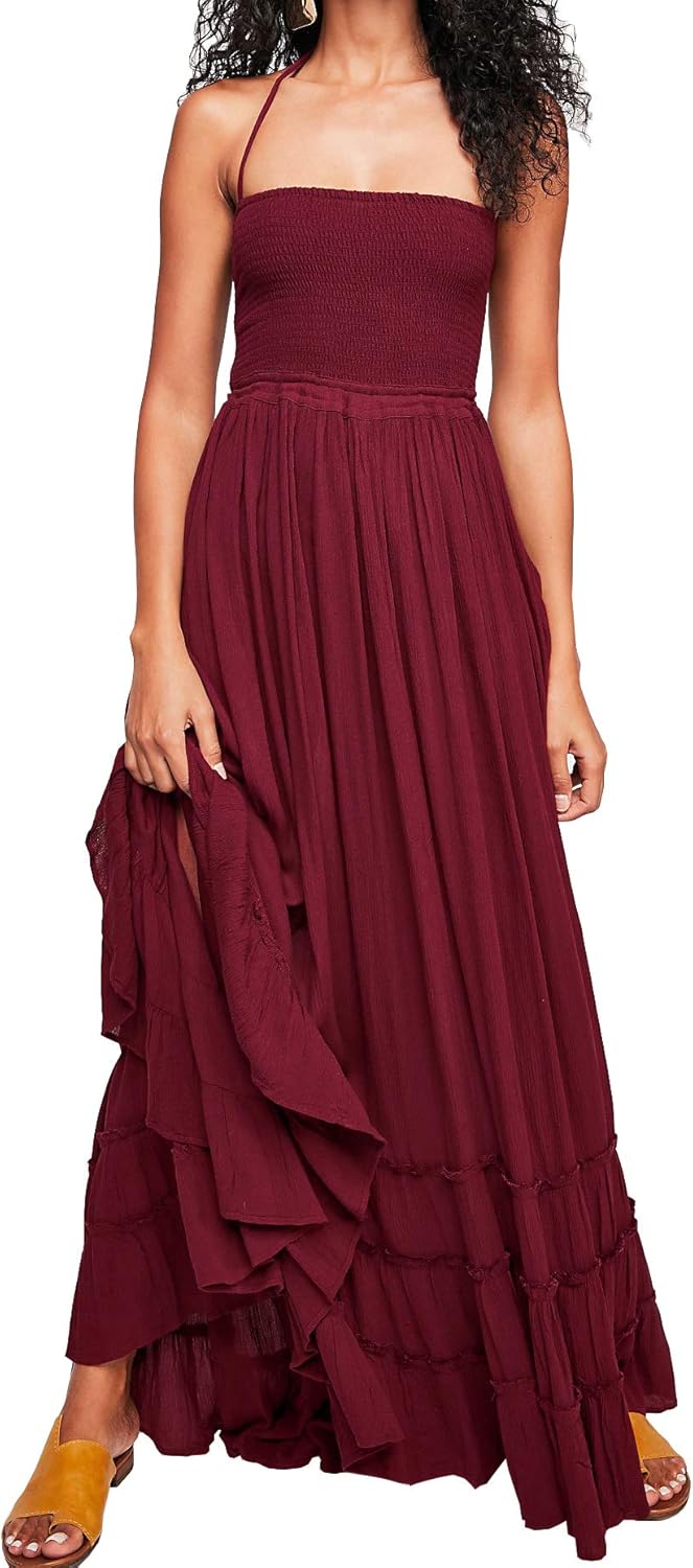 R.Vivimos Womens Summer Boho Backless Long Dresses for Fun