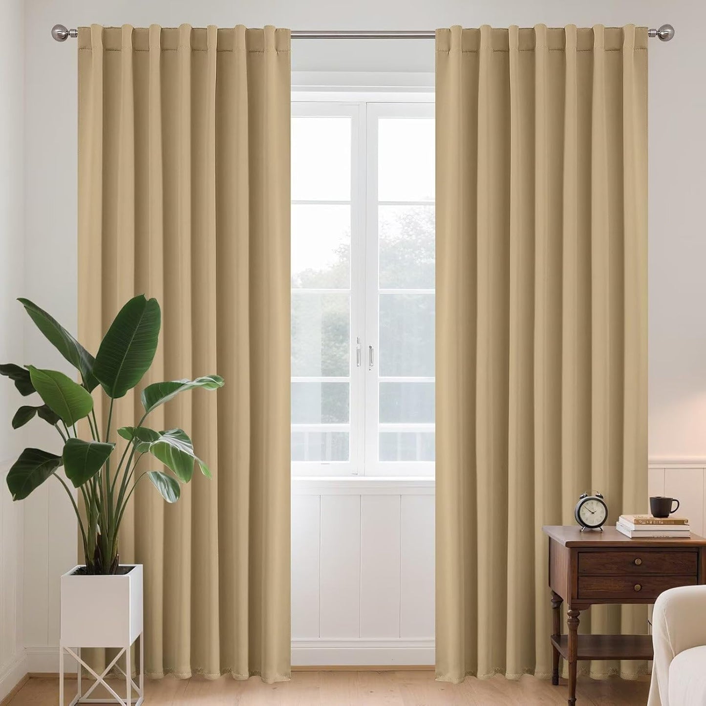 Joydeco White Blackout Curtains 96 Inches Long for Bedroom