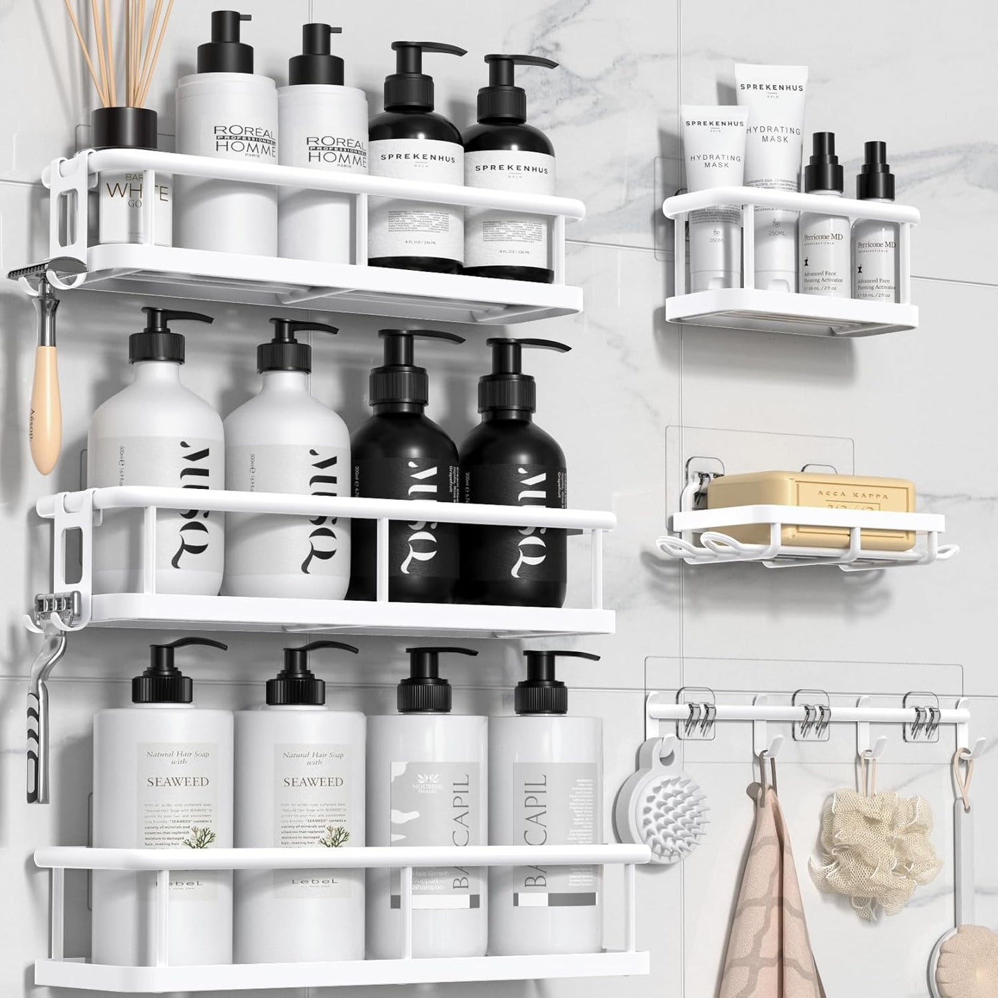 YASONIC Shower Caddy Set: 6 Pack Large Capacity Organizer