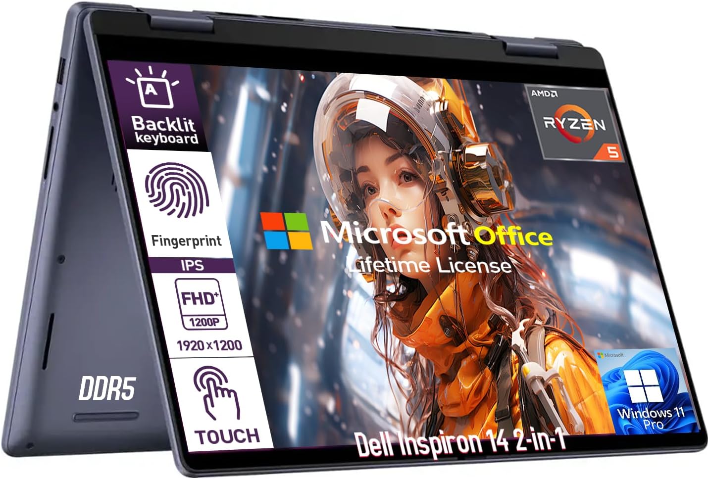 Dell Inspiron 14 2 in 1 Touchscreen Laptop with AMD Ryzen 5