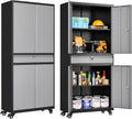 Metal Garage Storage Cabinet with Wheels and Drawer - Tall Mobile