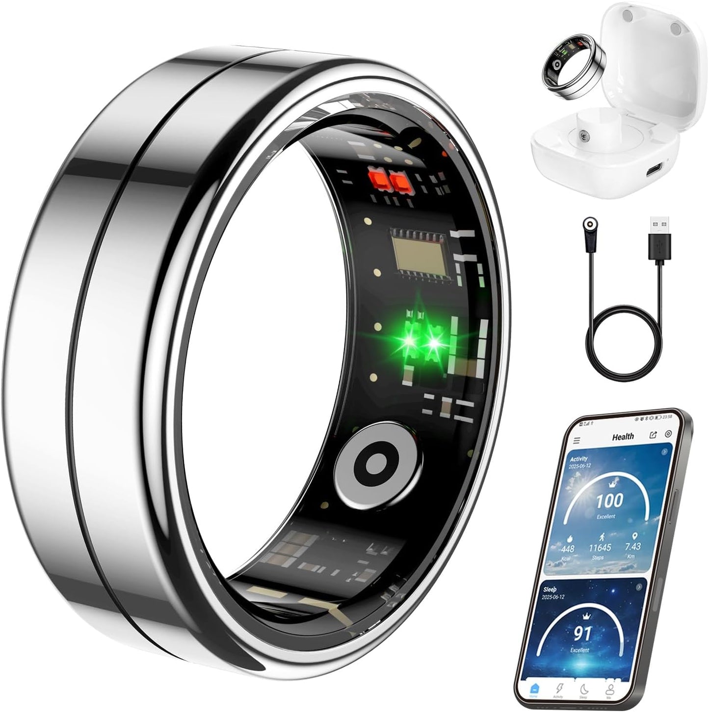 Smart Health Ring with Heart Rate and Sleep Monitor Features