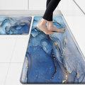 Blue Kitchen Rugs Set of 2 Cushioned Anti Fatigue Mats