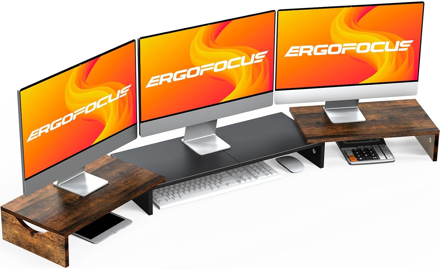 Triple Monitor Stand - ErgoFocus: Extra Long Lift