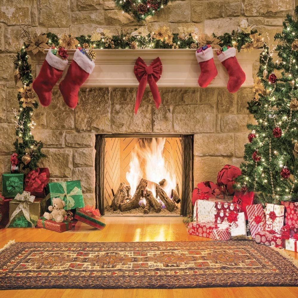 10x10 ft Christmas Fireplace Backdrop for Child Party Decoration