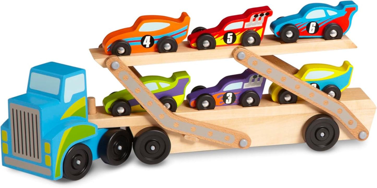 Melissa & Doug Mega Race-Car Carrier - Fun Wooden Toy for Kids