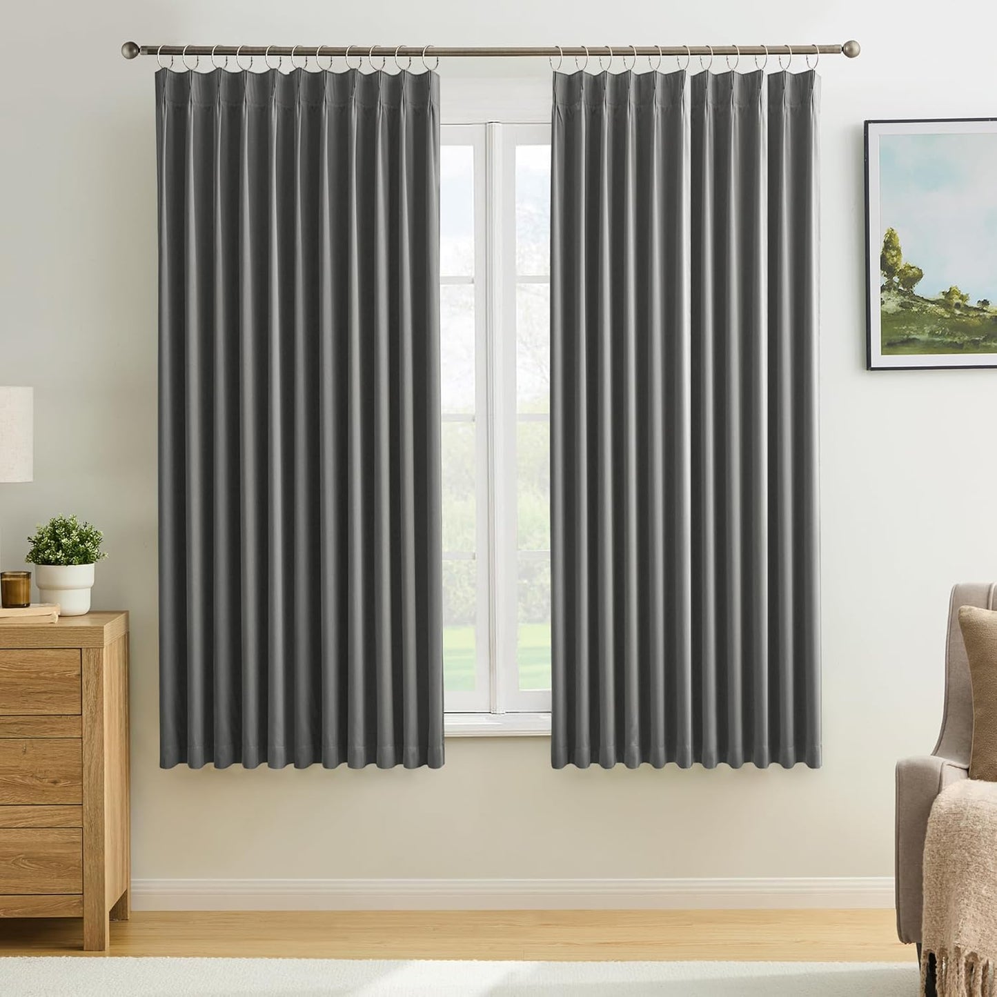 Pinch Pleat Curtains 63 Inches Long for Bedroom & Living Room
