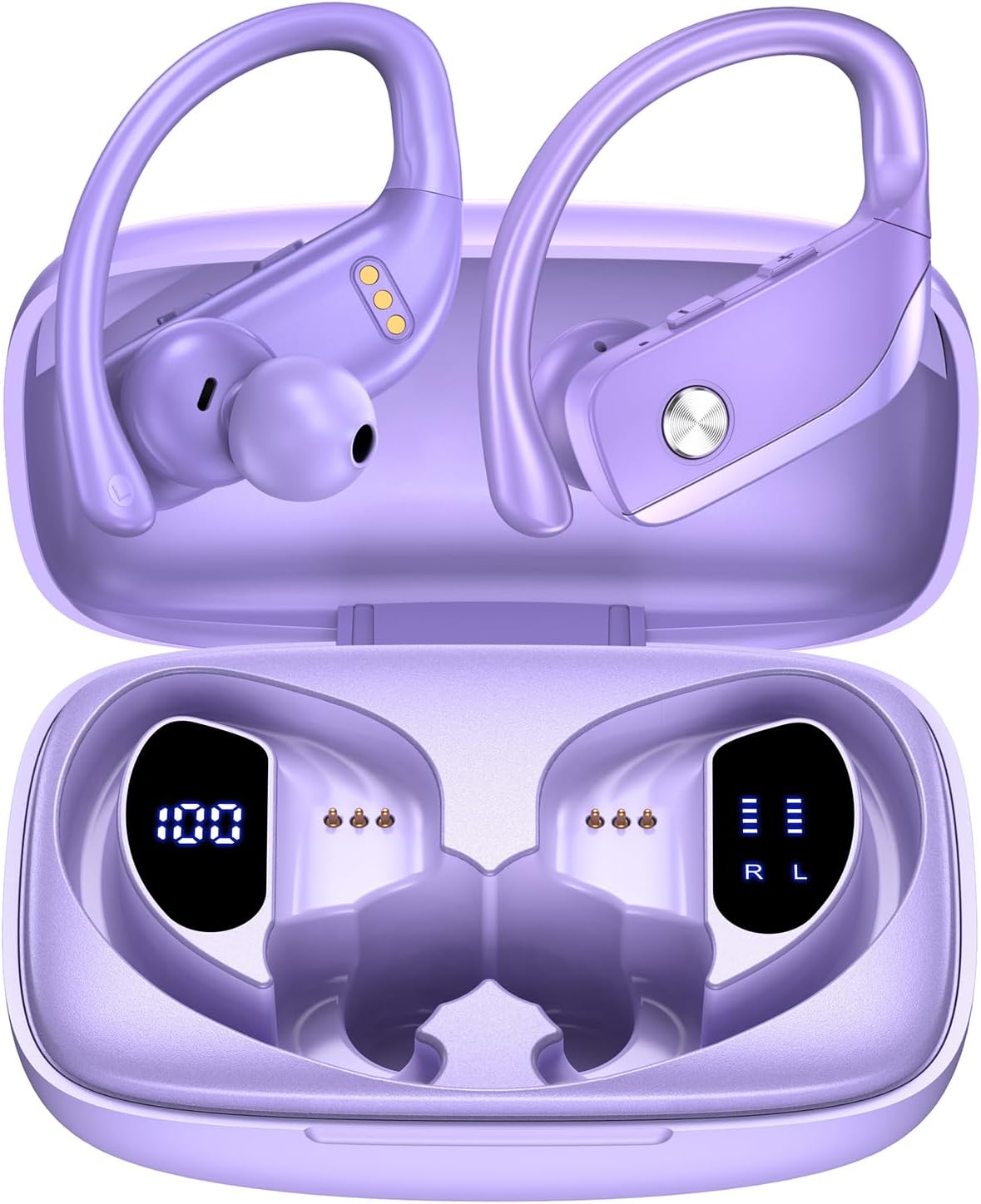 Long-lasting Wireless Sport Earbuds with Mic - Purple