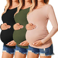 Maternity Shirts for Women 3-Pack Long Sleeve Pregnancy Tops - Soft